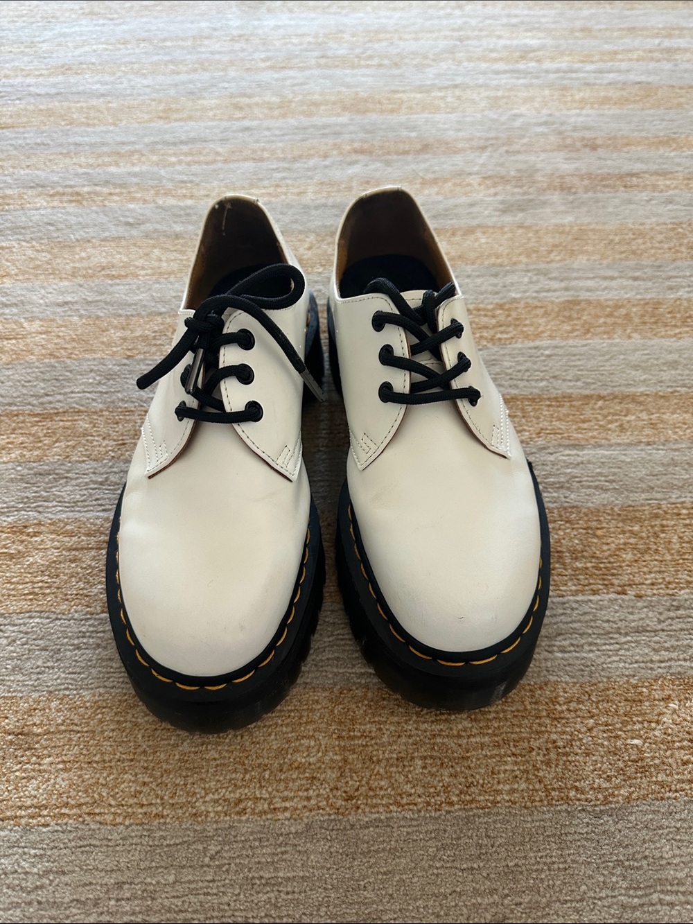 Dr Martens Platform White Leather Lace-Up Shoes with Black Soles